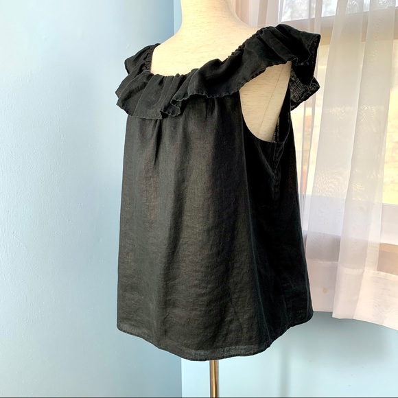 J. Crew Sleeveless Black Linen Ruffle Neck Top - Picture 2 of 7